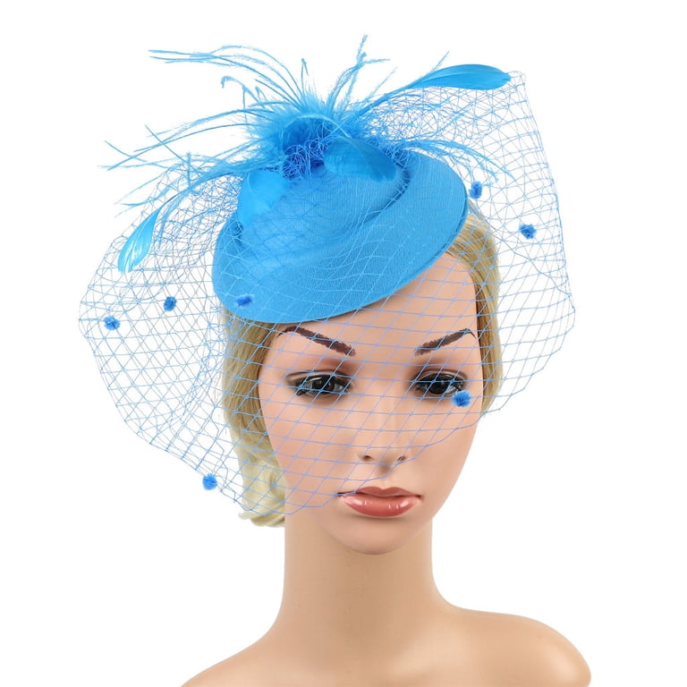 Light Blue Feathered Cocktail Fascinator Hat for Women Kentucky Derby Hat Fascinator Pointed Light Blue Buntal With  main image 4