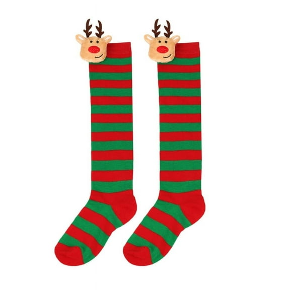 Women's Stripe Thigh High Over The Knee Socks Christmas Stockings Elk Over The Knee Socks Cute Cartoon Doll Long Socks