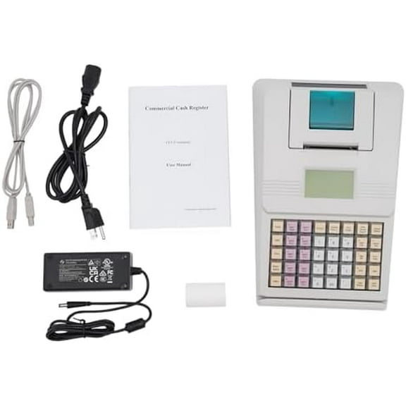 Small Cash Register, 40W Electronic Cash Register White Registration Boxe POS System, Digital Cash Register for Small Businesses, for Restaurants, Supermarket, Retail 110V 10000PLU$$Office