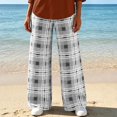thumbnail image 4 of Maplenight Plaid Wide Leg Pants for Women Elastic Waist Long Trousers with Pockets Loose Casual Lounge Pants, 4 of 5