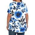thumbnail image 4 of Horkkom Hauts Grande Taille pour Femmes, Imprimé Floral Décontracté, Manches Courtes, Tunique Plissée Col Rond Été L, 4 of 6