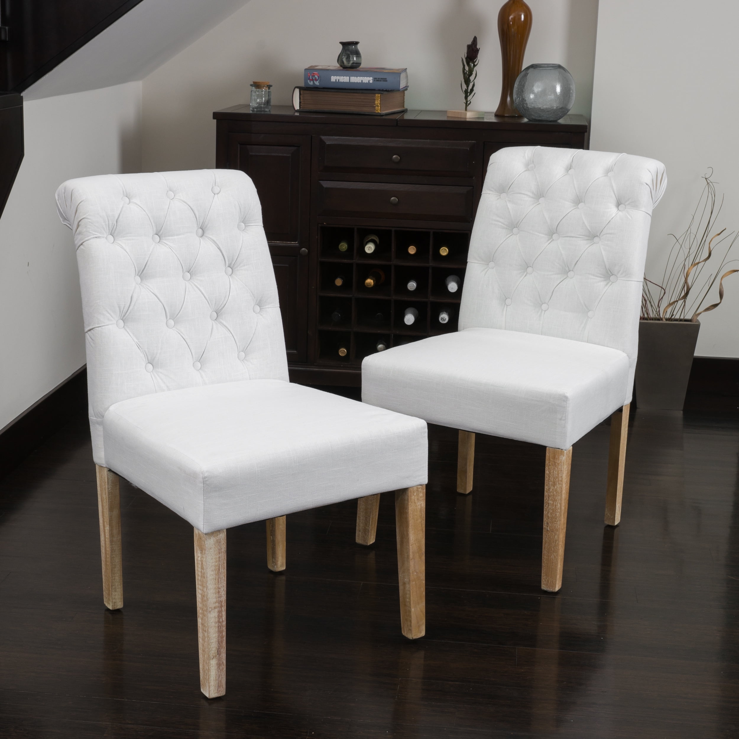 Noble House Sofia Contemporary Fabric Dining Chairs, Set of 2,White ...