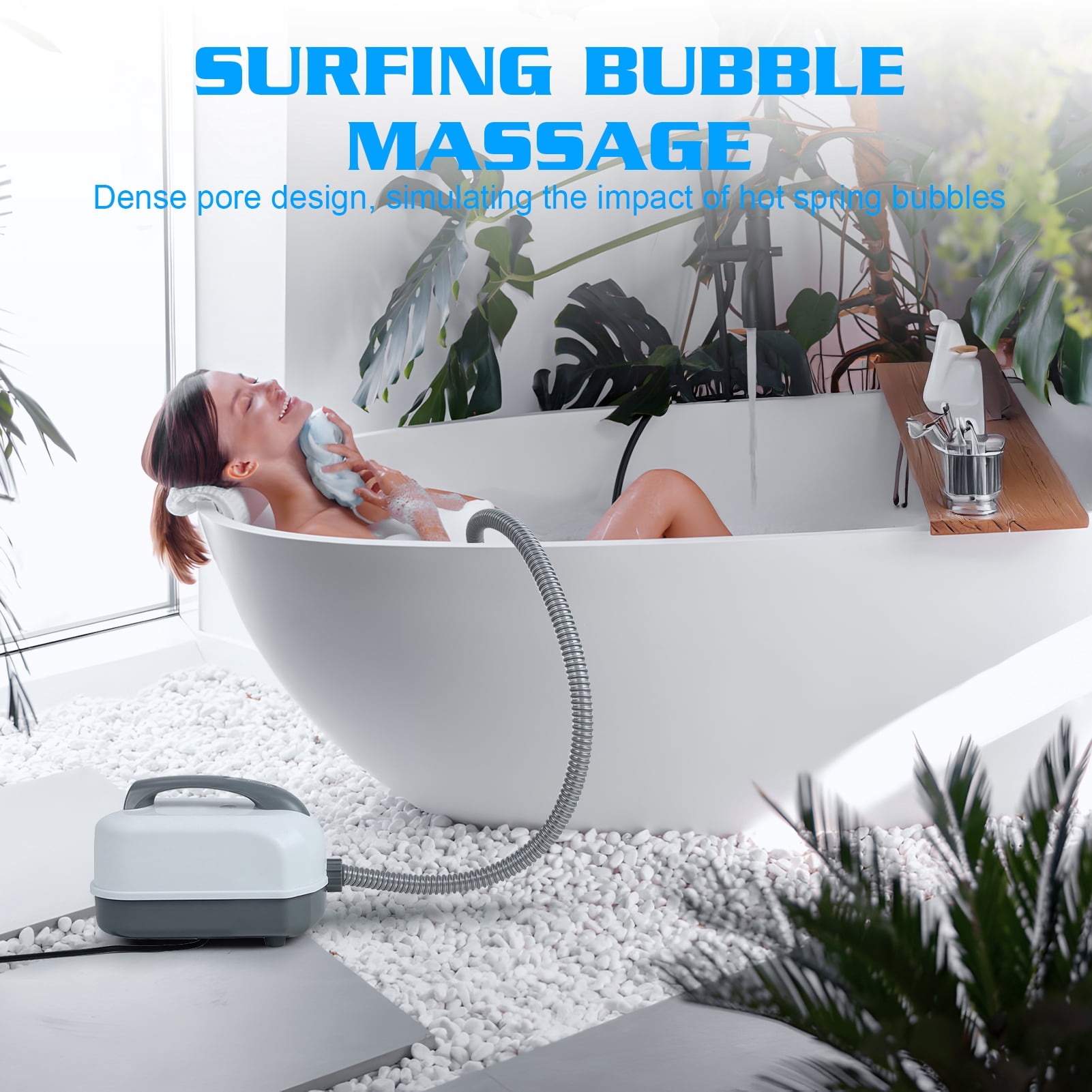 Fompes Electric Bubble Massage Bathtub Mat, Non-Slip Full-Body Waterproof Hot Tub Spa Mat for Bath with Suction Cups Bathing Electric Air Pump & Remote Control, 6-Speed Adjustable Massage, Blue