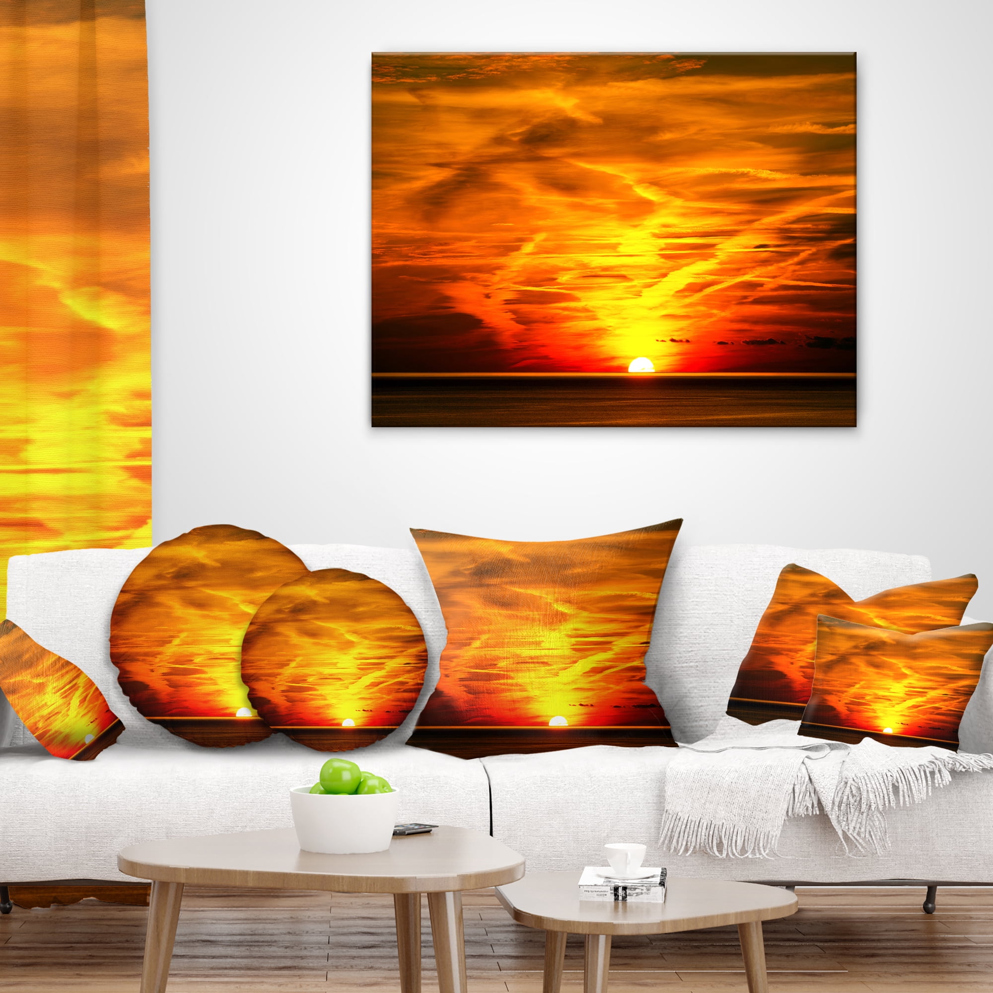 Designart Sunset in Liguria Italy - Landscape Photography Throw Pillow - 16x16