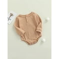 thumbnail image 3 of Qiylii Baby’s Solid Color Bodysuit Button Round Neck Long Sleeve Romper, 3 of 9