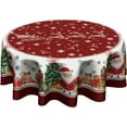 thumbnail image 1 of Red Christmas Round Table Cloth - Xmas Snowman Tablecloth 60 Inch Reindeer Tree Snowflake Happy New Years Table Covers for Kitchen Patio Outdoor Picnic Party, 1 of 7