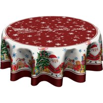 Red Christmas Round Table Cloth - Xmas Snowman Tablecloth 60 Inch Reindeer Tree Snowflake Happy New Years Table Covers for Kitchen Patio Outdoor Picnic Party