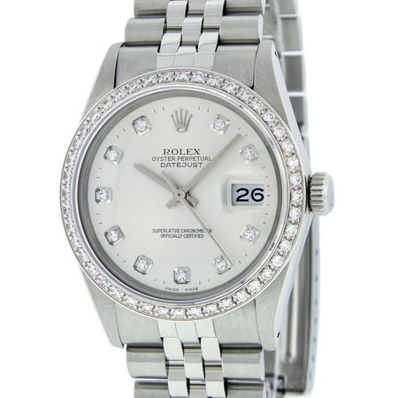 Rolex Pre-Owned Men's Datejust S/Steel & 18K White Gold Silver Diamond Dial Jubilee (Best Pre Owned Watches)