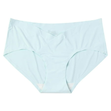 Ashirexll Maternity Underwear V-Shaped Low-Waisted Belly Support Solid Color Traceless Ice Silk Comfortable Maternity Panties Light Blue M