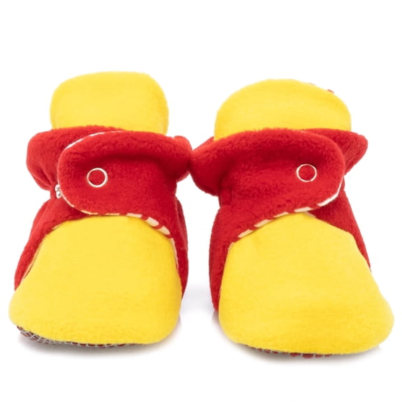 Anti-Slip Sole, Fleece Baby Booties, Newborn Home Booties, Sweat Proof Organic Cotton Lining, Yellow Red