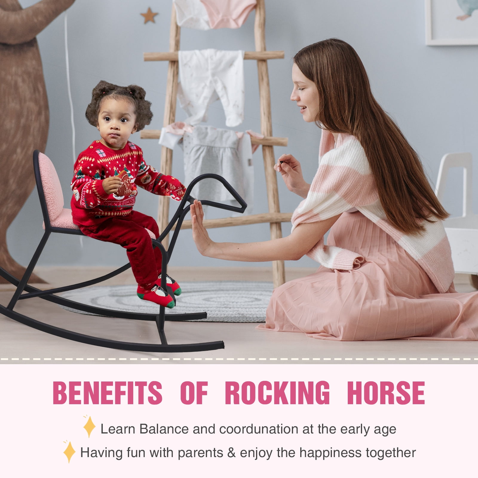Walsport Rocking Horse for Kids,Outdoor & Indoor Balance Rocking Horse,Ride on Rocking Horse for Girls Boys