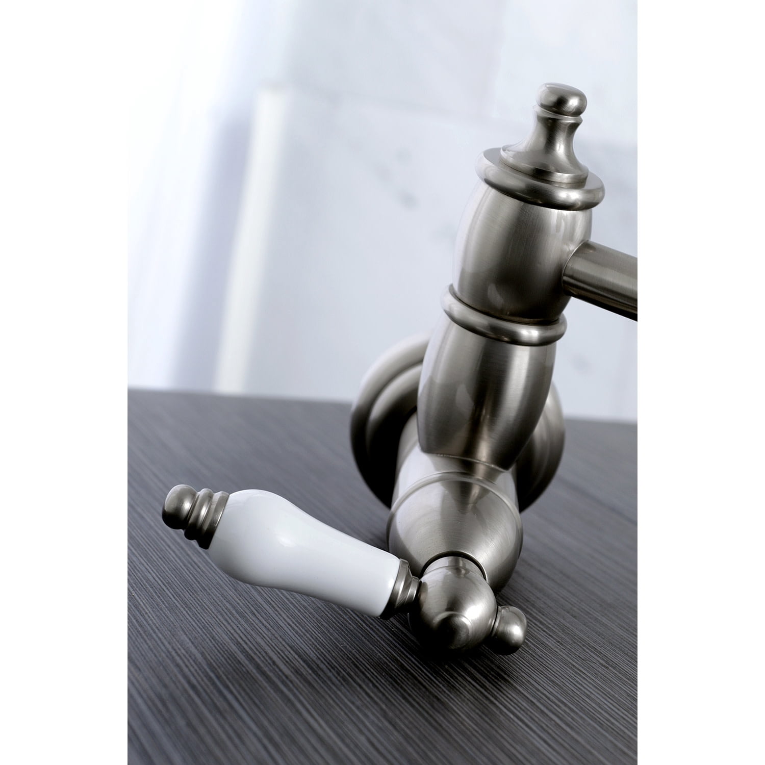 Kingston Brass KS3108PL Restoration Wall Mount Pot Filler Kitchen Faucet, Brushed Nickel