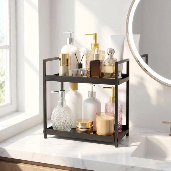 Bathroom Counter Storage, Sturdy 2-Tier Metal Shelf – Holds Spices, Makeup, Cosmetics, Spice Bottles, Small Items & More – Ideal for Sink/Bedroom