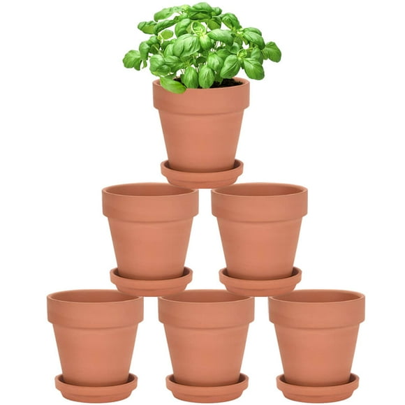 Terra Cotta Pots with Saucer - 6 Pack 5 Inch Clay Pot Ceramic Pottery Planter Cactus Flower Pots Succulent Pot Drainage Hole, Great for Plants, Crafts and Wedding Favor
