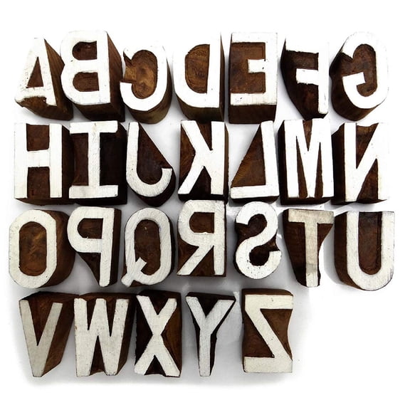 Wooden Alphabet Decorative Textile Printing Blocks Handcarved Stamp