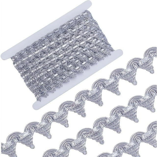 15 Yards Silver Braid Trim 3/4 Inch Width Metallic Gimp Fringe Lace Trim Venice Ribbon Edge with Sequins Triangle Woven Trimming Craft Sewing Garment Accessory for Wedding Costume
