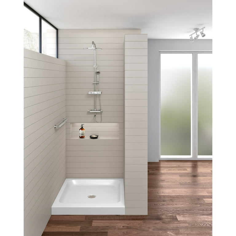 Fine Fixtures Single Threshold Acrylic Shower Base - Non-Slip Textured  Surface Shower Floor Pan 30 x 30 in White 