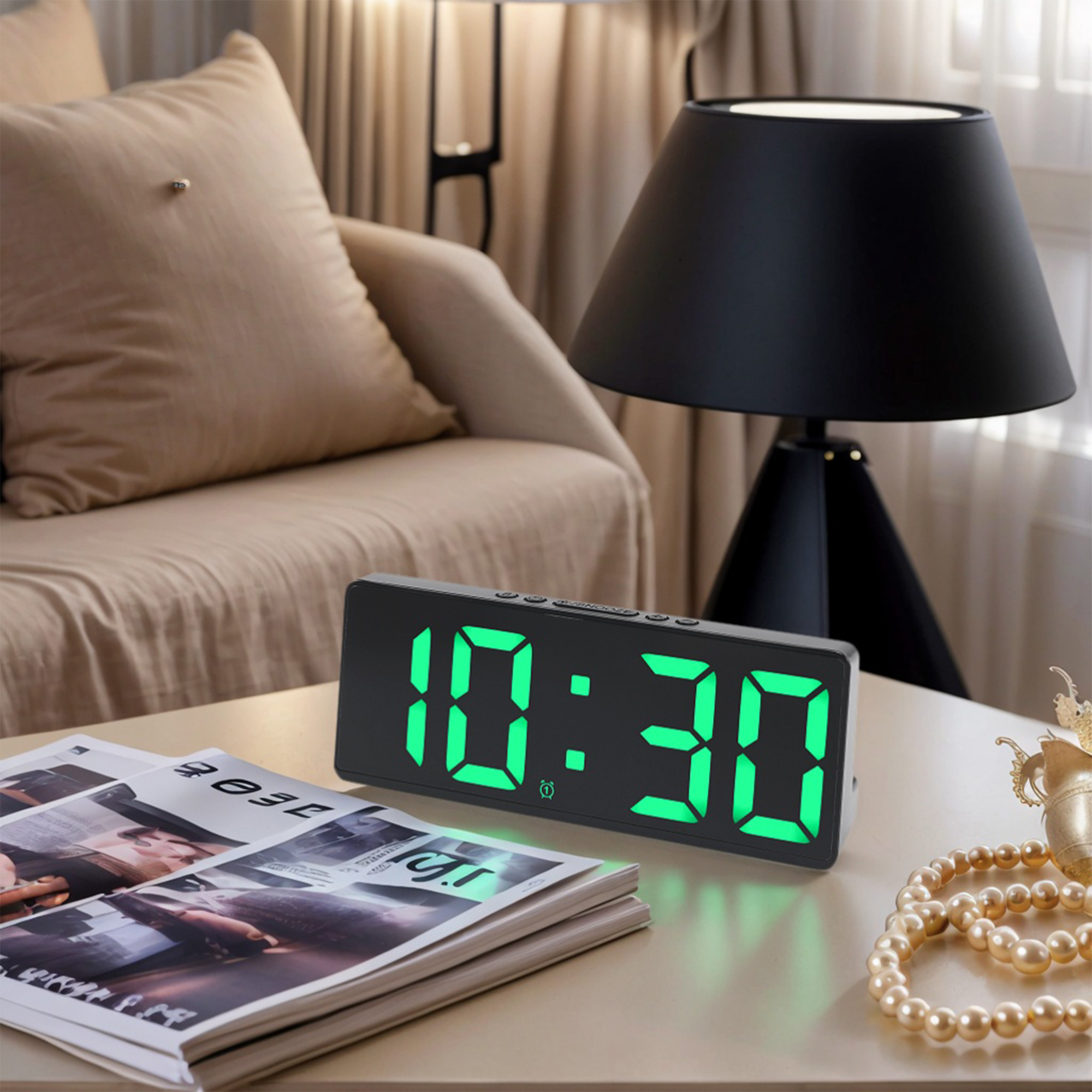 Unique Bargains Alarm Clock Black Housing and Green Light 6.1"L x 0.9"W x 2.5"H