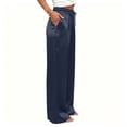 thumbnail image 5 of Women's Silk Satin Pajama Pants Longs Silky Sleep Pants Loungewear Trousers Elastic Waist Lounge Pj Bottoms Navy XL(XL), 5 of 7