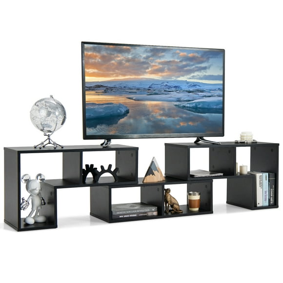 Topbuy 3 PCS Réglable TV Stand Centre de Divertissement Minimaliste pour 43 55 60 65 Pouces Table de Console Multimédia TV Noir