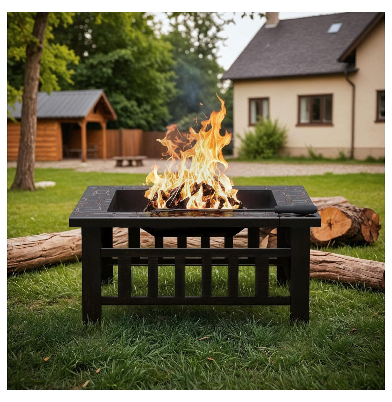 SONGMY Outdoor Fire Pit, 32 Inch Firepit Table Metal Outdoor Fireplaces with Waterproof Cover for Outside Patio Camping (Copper)