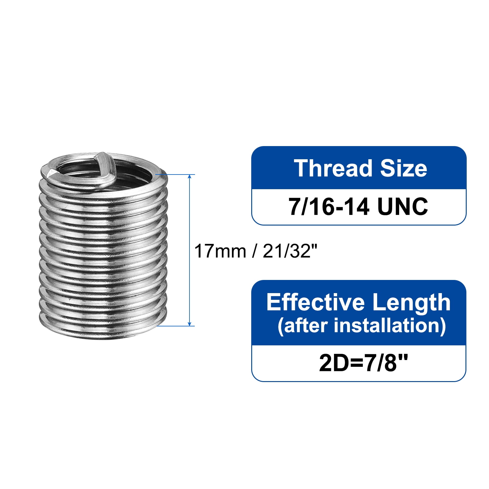 Uxcell 50pcs 7/16-14 UNC 2D Wire Thread Inserts 304 Stainless Steel Helical Type Repair Kit
