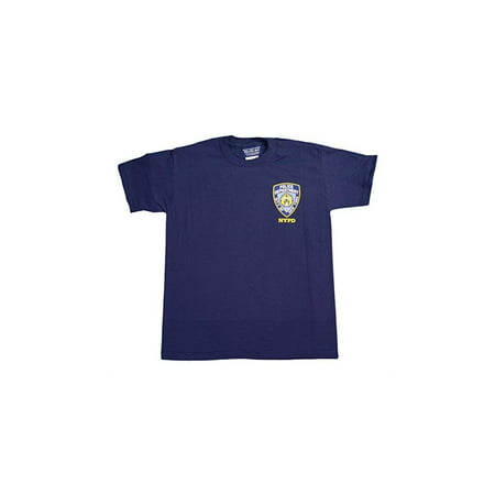 NYC FACTORY NYPD Kids Short Sleeve Screen Print Police Back T-Shirt Navy Yellow XS