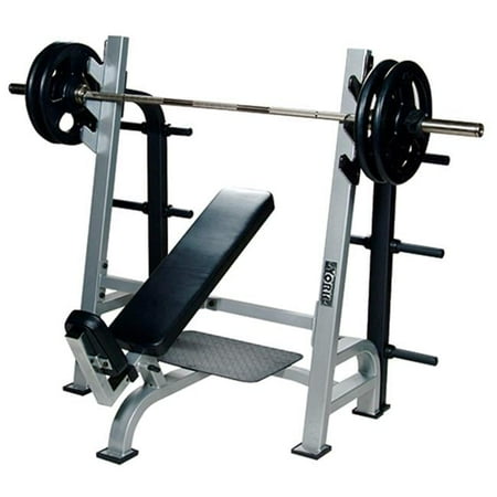 York Barbell 54042 Olympic Flat Bench with Gun Racks & Weight Storage White