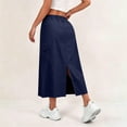 thumbnail image 4 of Womens Cargo Skirt High Waisted Drawstring Quick Dry Maxi Skirt Trendy Back Slit A Line Long Skirts Summer Skirts Navy S, 4 of 9
