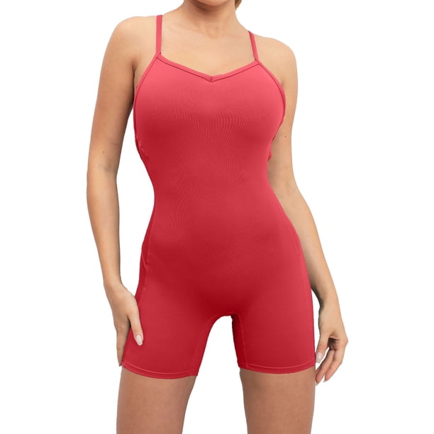 Gibobby Conjunto de Entrenamiento para Mujer Sin incomodidad Apretado Pantalones de yoga Hollow Back Body Training Fitness Sports Mono(Rojo, S)