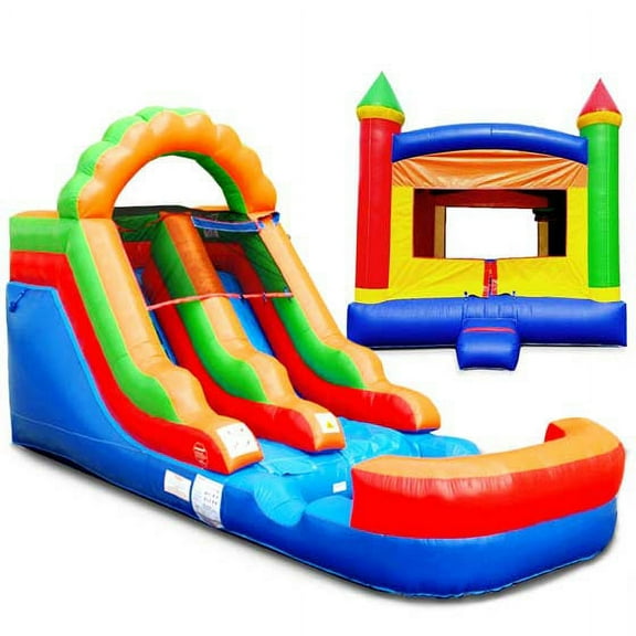 Pogo Bounce House Crossover Rainbow Duo, Kids Bounce House and Inflatable Water Slide