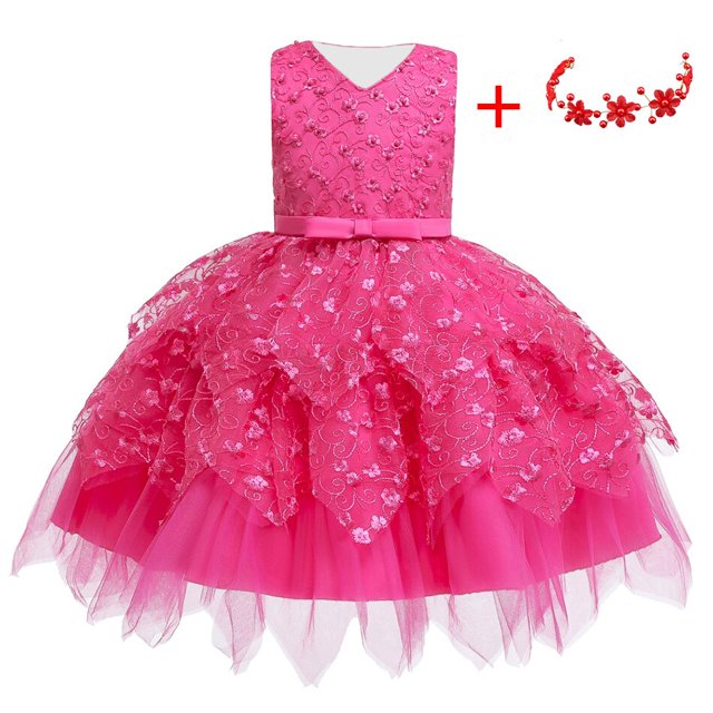 Niños tul tutú fiesta de cumpleaños vestido de princesa para niñas bebés encaje Floral niños ropa boda graduación elegante disfraz 4T (etiqueta 110) Gao Jinjia LED