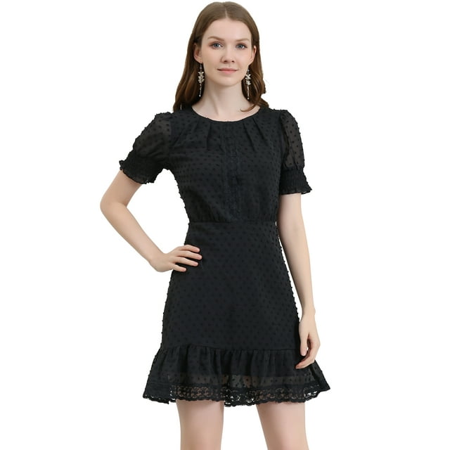 INSPIRE CHIC Women's Ruffle Hem Short Puff Sleeve Party A-Line Mini Dress