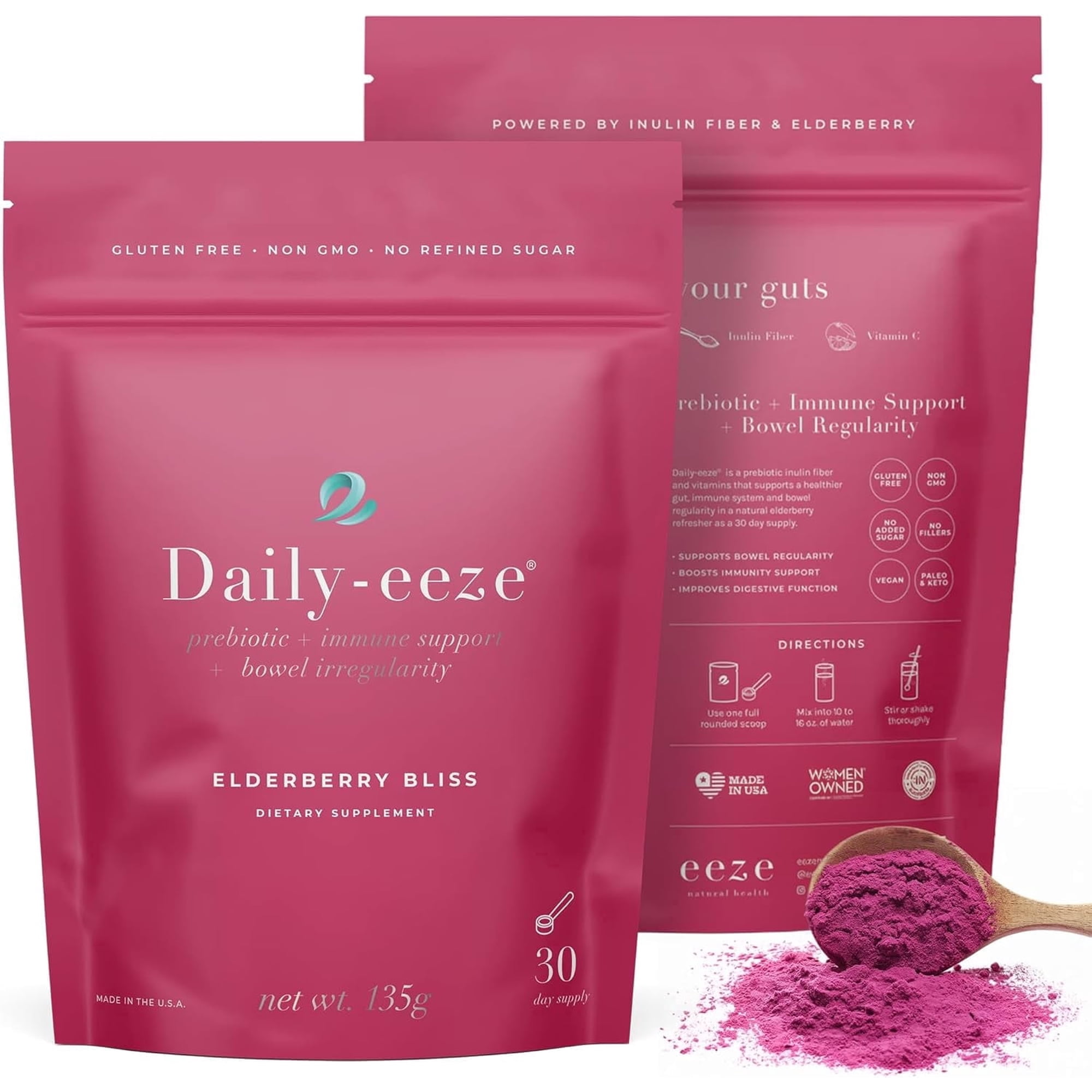 Daily-eeze Prebiotic Fiber - Prebiotic Inulin Fiber with Elderberry - Supports Digestive Wellness, Regularity & Gut Balance - Gentle Daily Supplement for Women & Men | 30 Servings