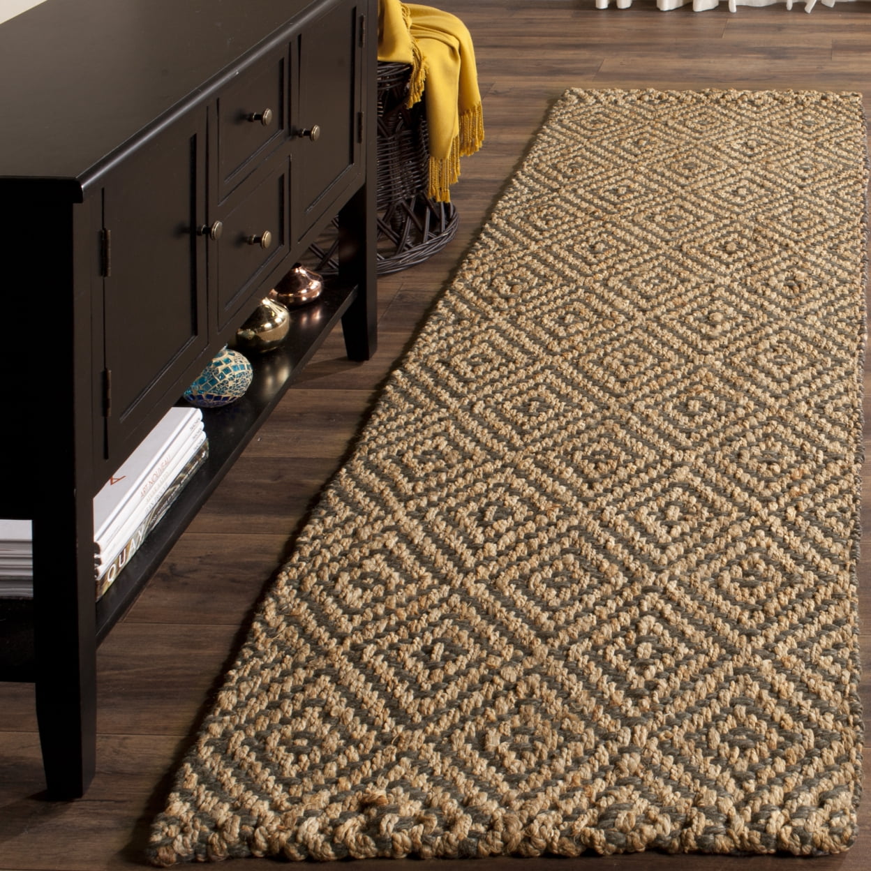 SAFAVIEH Natural Fiber Emory Geometric Jute Area Rug, Natural/Grey, 4' x 6'