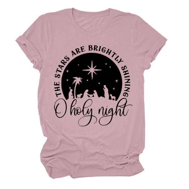 Gibobby Camisas Para Mujer Elegantes Camiseta de manga corta con cuello redondo y estampado de para mujer O Holy Night(Rosa, M)