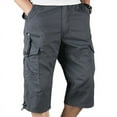 thumbnail image 2 of Men Plain 3/4 Length Cargo Pants Combat Multi Pockets Loose Pants, 2 of 3