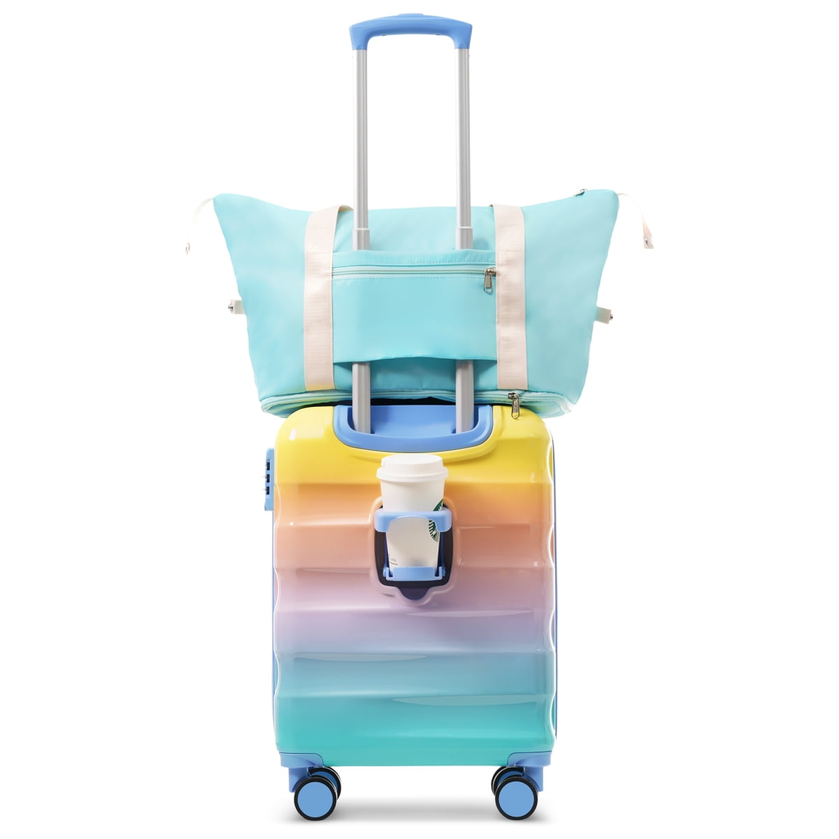 20" Carry-on Luggage Set with Cup Holder – Lightweight Glossy Hardshell Suitcases with Spinner Wheels, TSA Lock, Airline Approved – 2 Piece Set