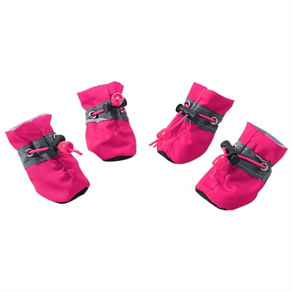 GASTROPOD 4Pcs Dog Shoes Waterproof Dog Rain Boots Oxford Material Dog Boots Soft Wool Lining Dog Booties Adjustable Strap Anti-Slip Dog Socks 5x4cm,Pink