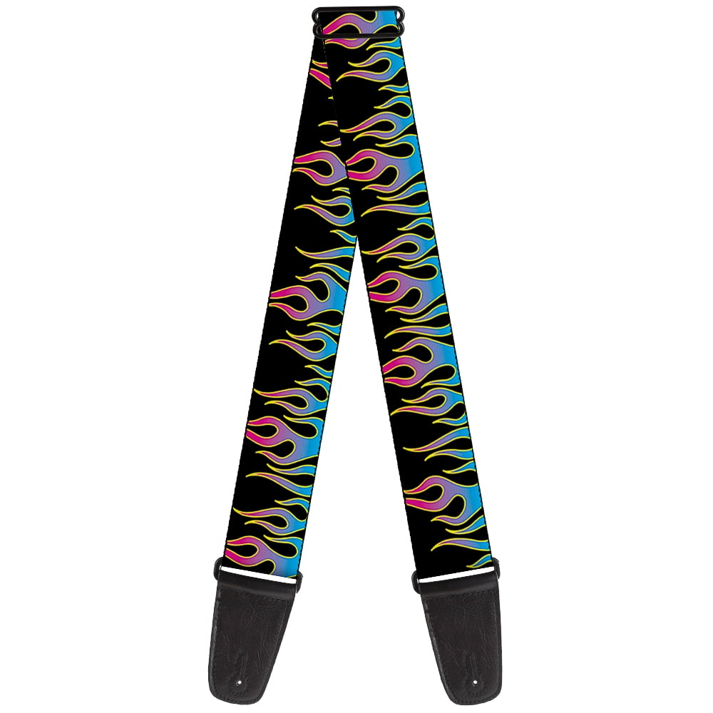 Buckle-Down Guitar Strap, Flames Black Blue Pink, 2 Inches Wide