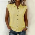 thumbnail image 2 of Feancey Women's Sleeveless Button Down Shirts Striped Casual Collared Work Blouses Loose Fit Dressy Office Tank Tops Summer Trendy Clothes Yellow XXL, 2 of 8