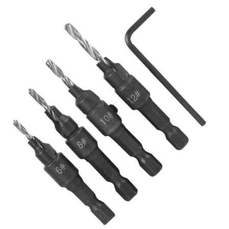 

Tebru 4Pcs Carbon Steel Drill Bit Kit With Hex Wrench Woodworking Tool Accessory