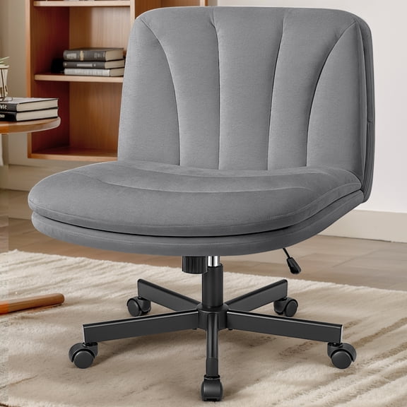 COOLHUT Criss Cross Chair with Wheels Armless Cross Legged Office Chair Wide Home Office Desk Chair Swivel Comfy Vanity Desk Chair Height Adjustable Mid Back Wide Seat Computer Task Chair Gray Velvet