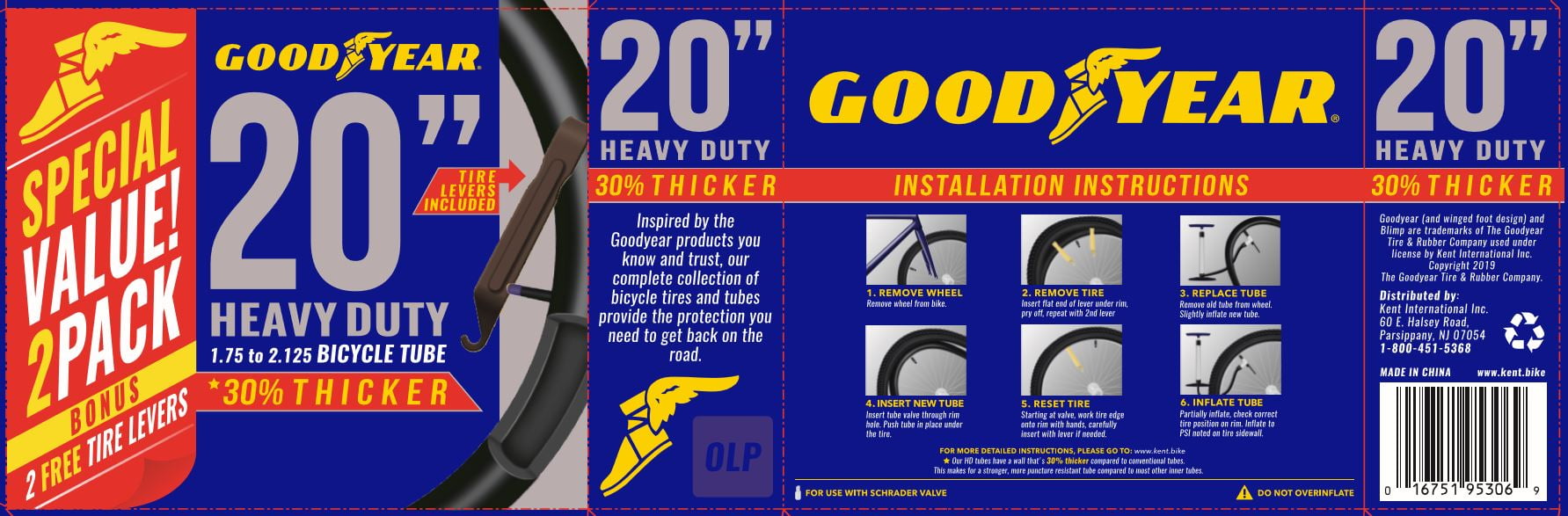 Goodyear 20" x 1.752.125 Heavy Duty Bike Tube, 2 Pack