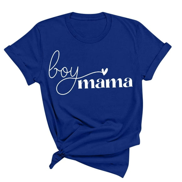 Meichang Boy Mama T Shirts for Women Short Sleeve Crew Neck Casual Summer Tops Cute Love Graphic Tees Shirts Oversized Loose Fit Blouses Tshirts Blue XL