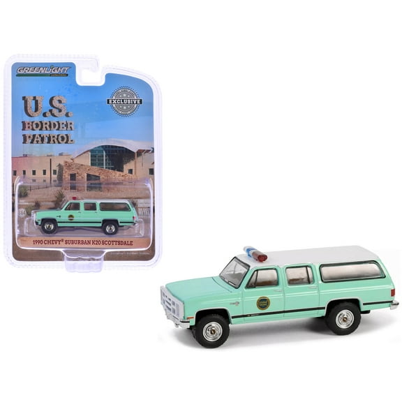 1990 Chevrolet Suburban K20 Scottsdale "United States Border Patrol" Light Green with White Top "Hobby Exclusive" Series 1/64 Diecast Model Car by Greenlight