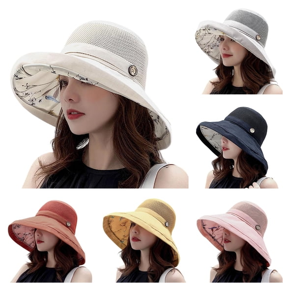 XIAOCHA Womens Mesh‑Panel Sun Hat Wide‑Brim Bucket Hat Outdoor Boonie Hat,Beige