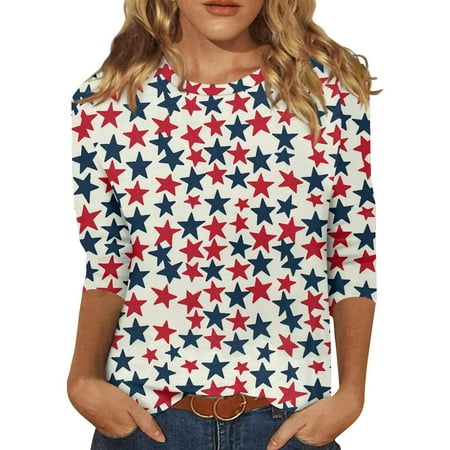 Workout Tops For Women  3/4 Sleeve Shirts Cute Print Graphic Tees Blouses Casual Plus Size Basic Tops Pullover Womens Spring Half Tops Women Black Corset Tops Tank Tops (L  Deep Red) ZMTing