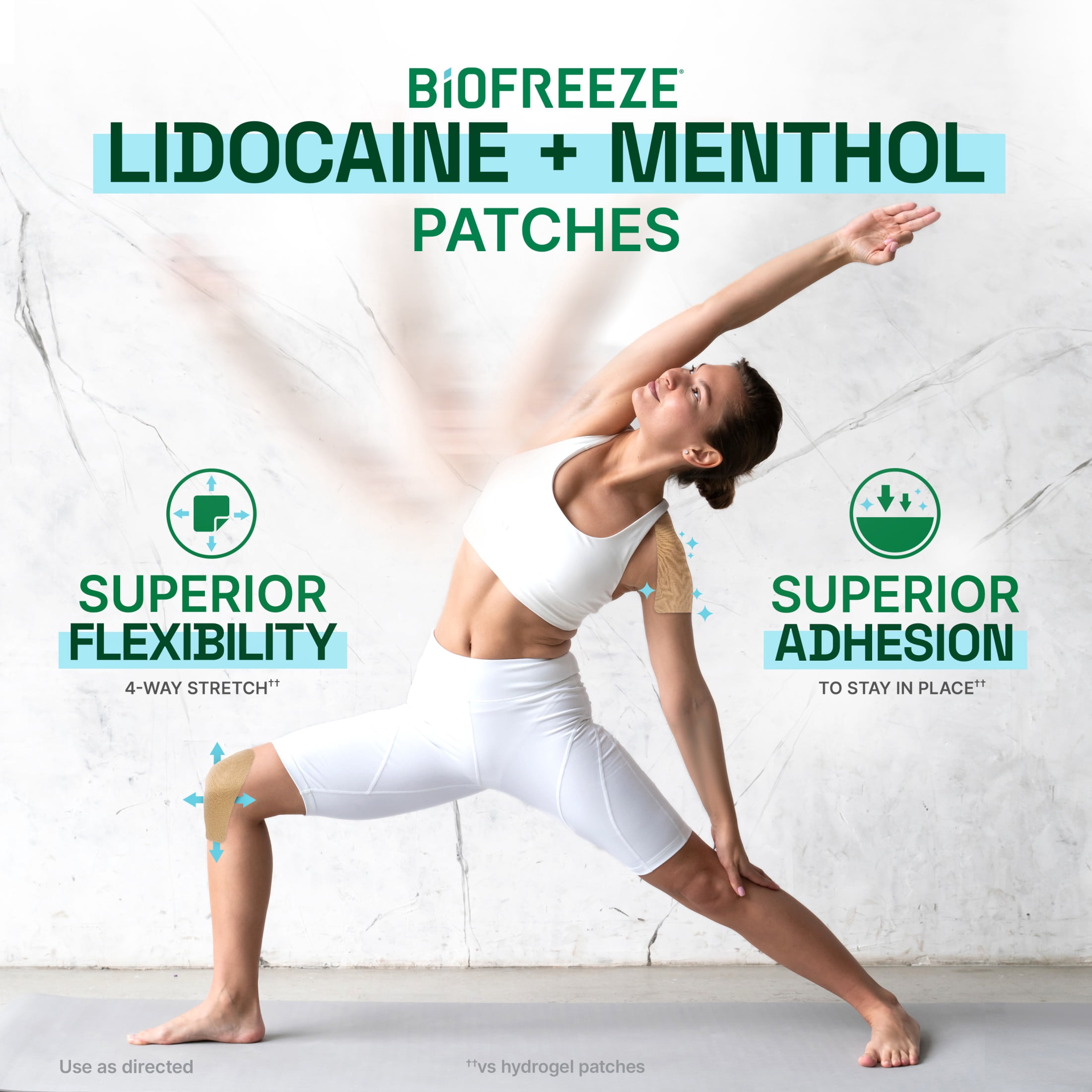 (2 pack) Biofreeze Ultraflex Plus Maximum Strength 4% Lidocaine Patches with Menthol, Flexible Pain Relief Patch for Lower Back, Lidocaine Patch for Neck, Knee, Shoulder, 4 Large Pain Patches