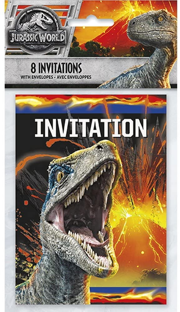 #1 12 Jurassic World Birthday Invitation Cards 12 White Envelops Included 